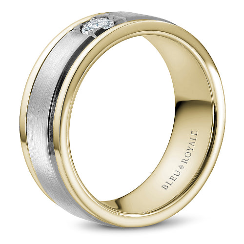 Bleu Royale White & Yellow 7mm Satin Finish Two Stripe Diamond Wedding Band