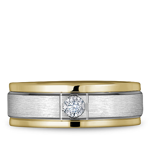 Bleu Royale White & Yellow 7mm Satin Finish Two Stripe Diamond Wedding Band