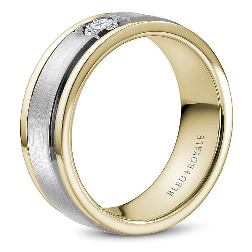 Bleu Royale White & Yellow 8mm Satin Finish Two Stripe Diamond Wedding Band
