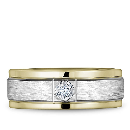 Bleu Royale White & Yellow 8mm Satin Finish Two Stripe Diamond Wedding Band