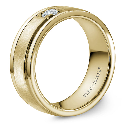 Bleu Royale Yellow 7mm Satin Finish Two Stripe Diamond Wedding Band