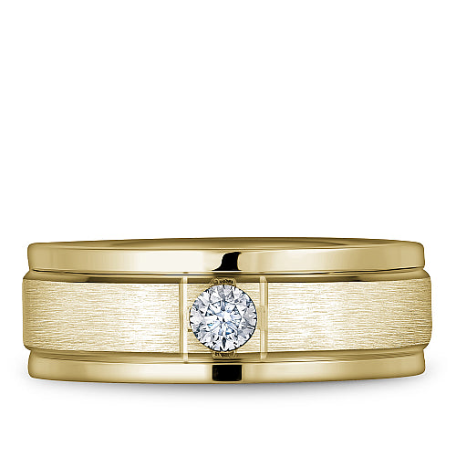 Bleu Royale Yellow 8mm Satin Finish Two Stripe Diamond Wedding Band