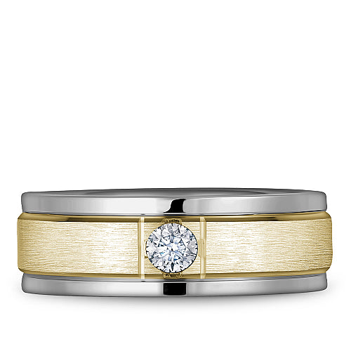 Bleu Royale Yellow & White 7mm Satin Finish Two Stripe Diamond Wedding Band