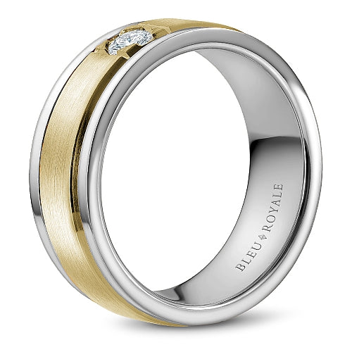 Bleu Royale Yellow & White 8mm Satin Finish Two Stripe Diamond Wedding Band