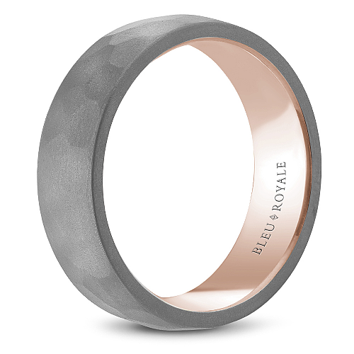 Bleu Royale 5MM Rose Gold Grey Frosted Hammered Tantalum Wedding Band