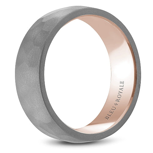 Bleu Royale 6MM Rose Gold Grey Frosted Hammered Tantalum Wedding Band