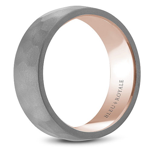 Bleu Royale 8MM Rose Gold Grey Frosted Hammered Tantalum Wedding Band