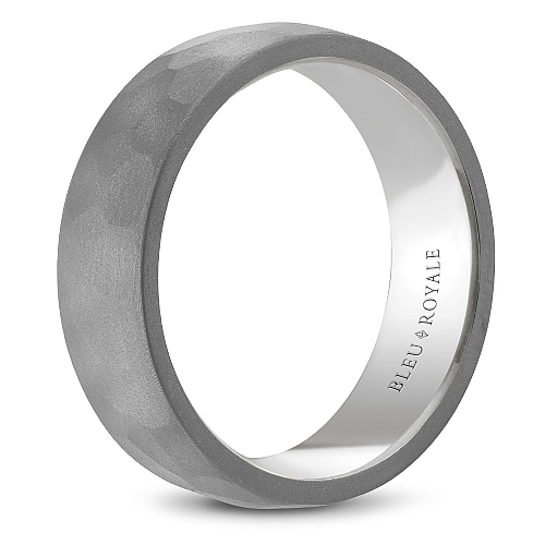 Bleu Royale 5MM White Gold Grey Frosted Hammered Tantalum Wedding Band