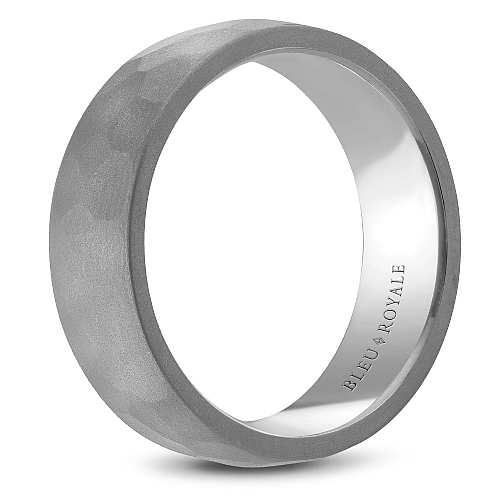 Bleu Royale 7MM White Gold Grey Frosted Hammered Tantalum Wedding Band