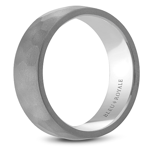 Bleu Royale 8MM White Gold Grey Frosted Hammered Tantalum Wedding Band