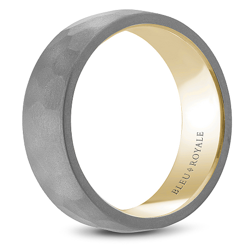 Bleu Royale 8MM Yellow Gold Grey Frosted Hammered Tantalum Wedding Band