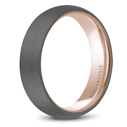 Bleu Royale Frosted Grey Tantalum Rose Gold Wedding Band