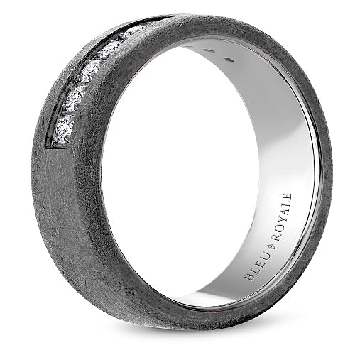 Bleu Royale Diamond Brush Tantalum and white Gold 8MM Wedding Band
