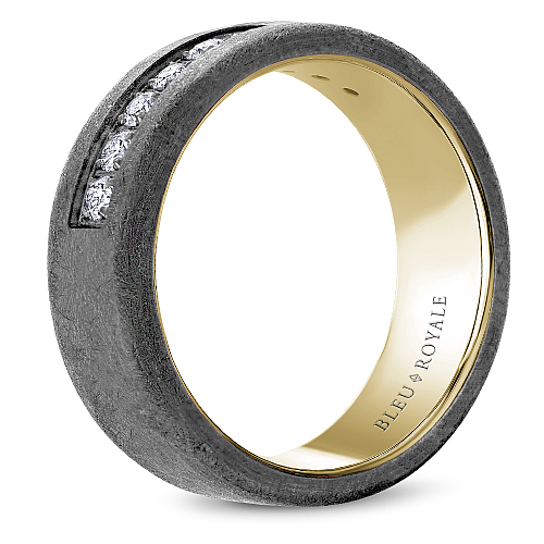 Bleu Royale Diamond Brush Tantalum and Yellow Gold 8MM Wedding Band