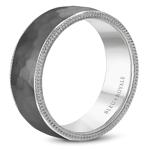 Bleu Royale Grey Frosted Hammered Tantalum & High Polished Edge Wedding Band
