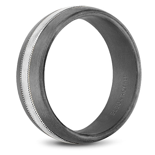 Bleu Royale 7MM Tantalum Wedding Band with a White Gold Stripe & Milgrain Detailing
