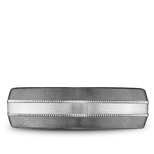 Bleu Royale 7MM Tantalum Wedding Band with a White Gold Stripe & Milgrain Detailing