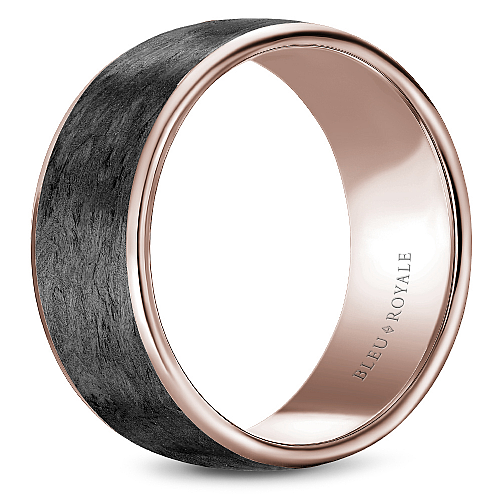 Bleu Royale 9.5MM Rose Gold & Black Carbon & Beveled Edge Wedding Band