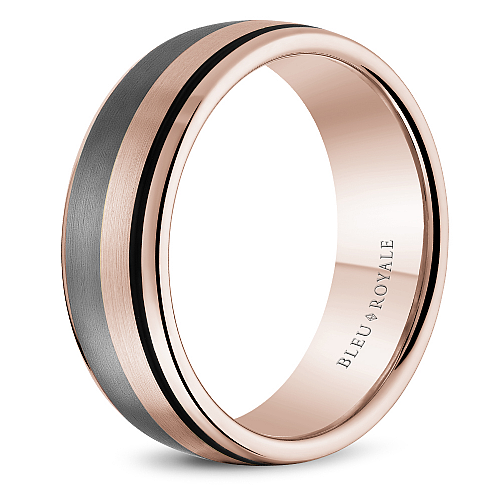 Bleu Royale 7.5 MM Wide Rose Gold, Tantalum & Black Enamel Stripe Wedding Band 