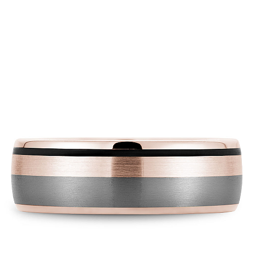 Bleu Royale 7.5 MM Wide Rose Gold, Tantalum & Black Enamel Stripe Wedding Band 