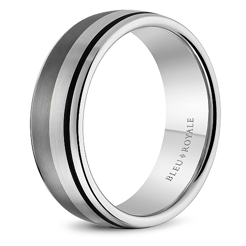 Bleu Royale 7.5 MM Wide White Gold, Tantalum & Black Enamel Stripe Wedding Band 