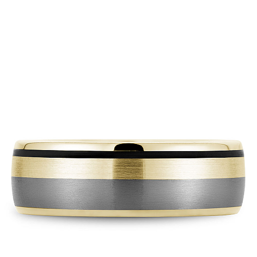 Bleu Royale 7.5 MM Wide Yellow Gold, Tantalum & Black Enamel Stripe Wedding Band 
