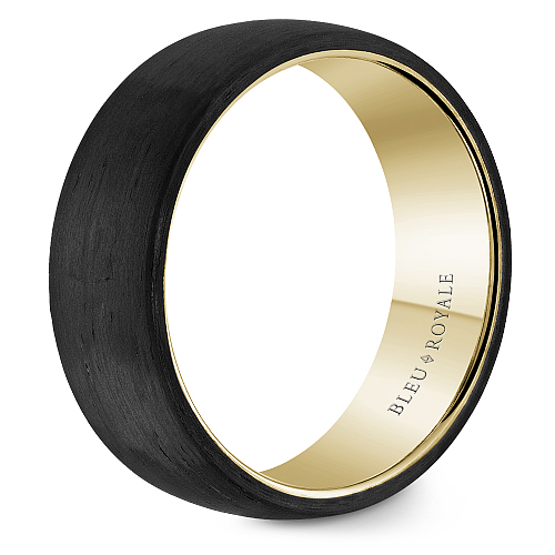 Bleu Royale Black Carbon & Yellow Gold Wedding Band with High Polished Yellow Gold Inside