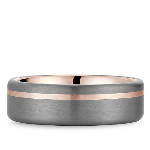 Bleu Royale Rose Gold 7MM Wide High Polished Band with Brushed Tantalum Finish Wedding Band
