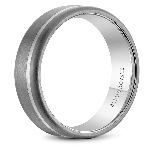 Bleu Royale White Gold 7MM Wide High Polished Band with Brushed Tantalum Finish Wedding Band