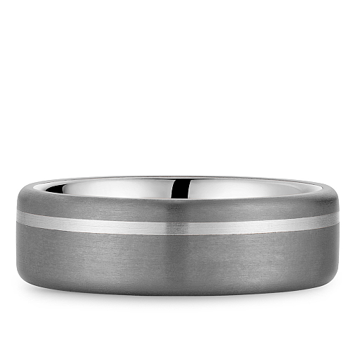 Bleu Royale White Gold 7MM Wide High Polished Band with Brushed Tantalum Finish Wedding Band