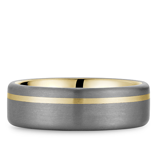 Bleu Royale Yellow Gold 7MM Wide High Polished Band with Brushed Tantalum Finish Wedding Band