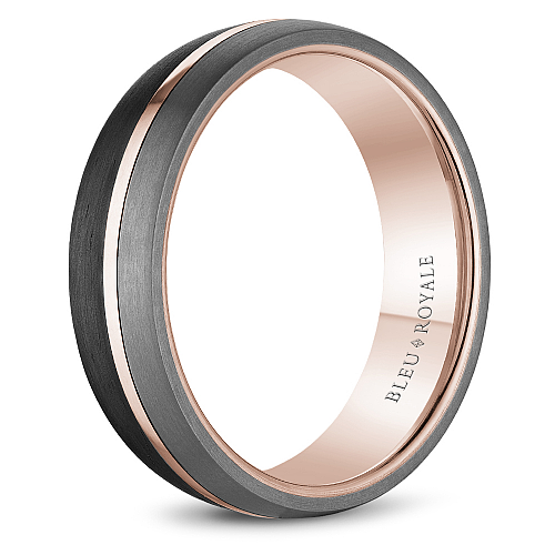 Bleu Royale 6 MM Three-Tone Rose Gold, Forged Carbon & Tantalum Stripe Wedding Band