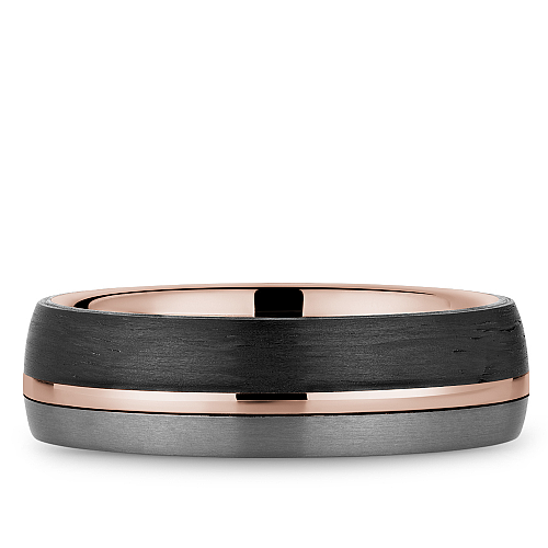 Bleu Royale 6 MM Three-Tone Rose Gold, Forged Carbon & Tantalum Stripe Wedding Band