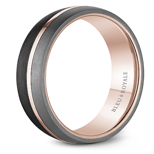 Bleu Royale 7.5 MM Three-Tone Rose Gold, Forged Carbon & Tantalum Stripe Wedding Band