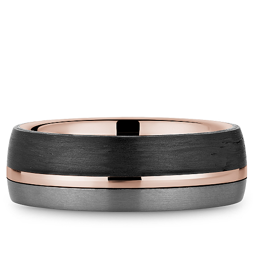 Bleu Royale 7.5 MM Three-Tone Rose Gold, Forged Carbon & Tantalum Stripe Wedding Band