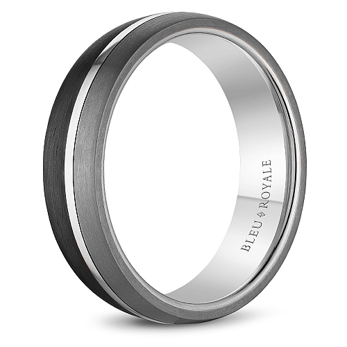 Bleu Royale 6 MM Three-Tone White Gold, Forged Carbon & Tantalum Stripe Wedding Band