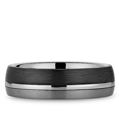 Bleu Royale 6 MM Three-Tone White Gold, Forged Carbon & Tantalum Stripe Wedding Band