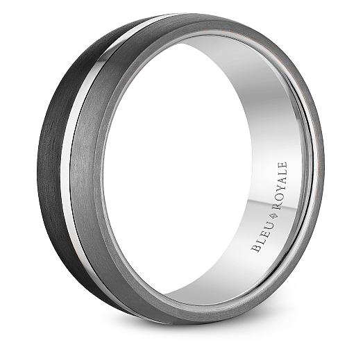 Bleu Royale 7.5 MM Three-Tone White Gold, Forged Carbon & Tantalum Stripe Wedding Band