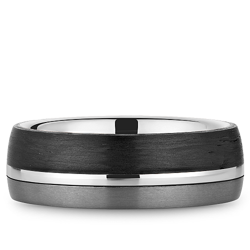 Bleu Royale 7.5 MM Three-Tone White Gold, Forged Carbon & Tantalum Stripe Wedding Band