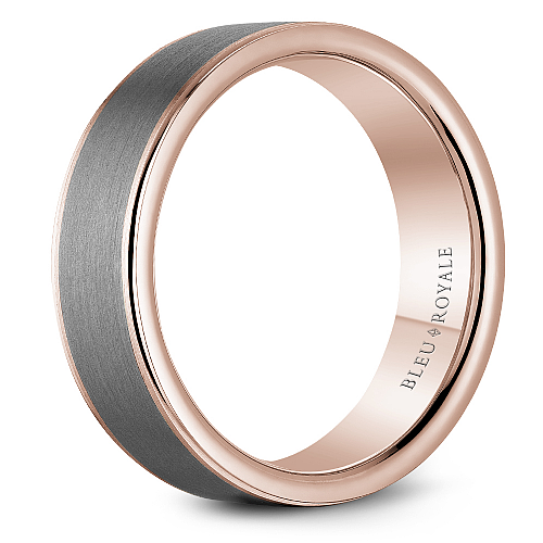 Bleu Royale Frosted Grey Tantalum & Rose Gold Wedding Band with High Polished Edging