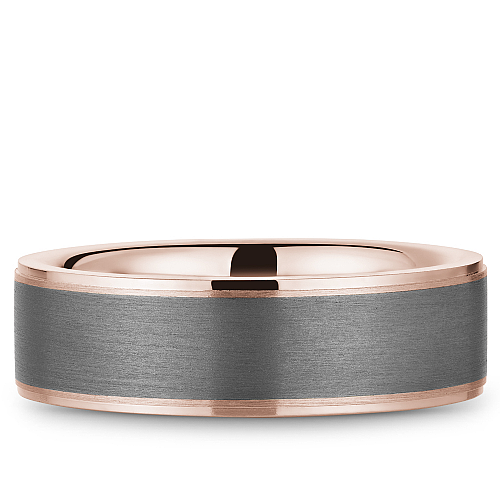 Bleu Royale Frosted Grey Tantalum & Rose Gold Wedding Band with High Polished Edging