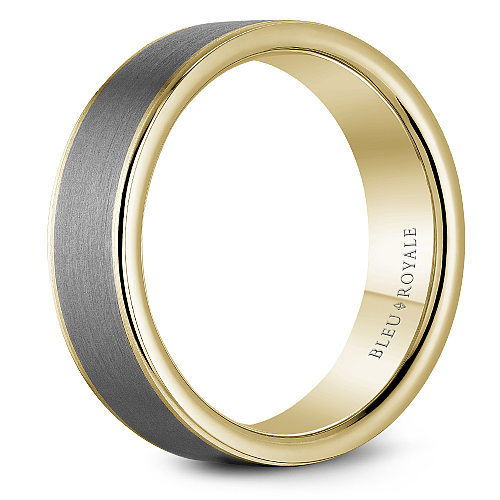 Bleu Royale Frosted Grey Tantalum & Yellow Gold Wedding Band with High Polished Edging