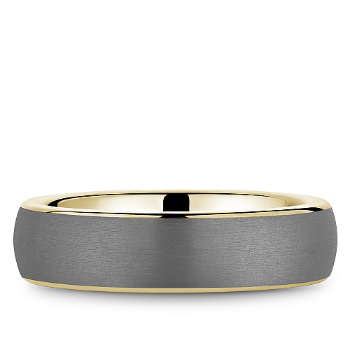 Bleu Royale 6MM Tantalum & Yellow Gold Frosted Grey Tantalum Wedding Band
