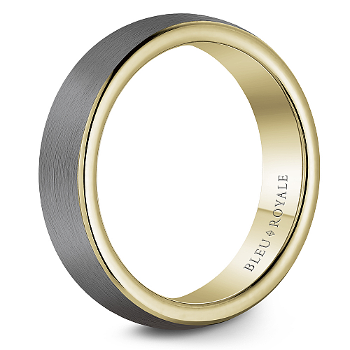 Bleu Royale 6MM Tantalum & Yellow Gold Frosted Grey Tantalum Wedding Band