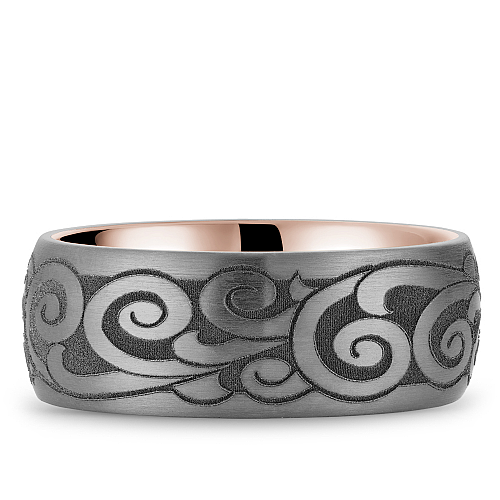 Bleu Royale Tantalum & Rose Gold Laser Engraved Scrollwork Wedding Band