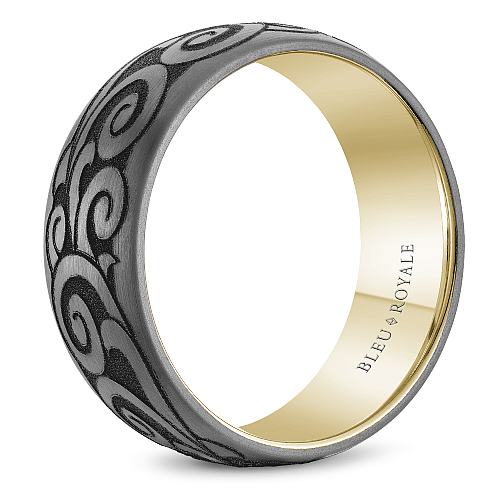 Bleu Royale Tantalum & Yellow Gold Laser Engraved Scrollwork Wedding Band