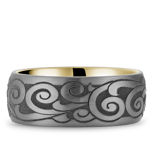 Bleu Royale Tantalum & Yellow Gold Laser Engraved Scrollwork Wedding Band