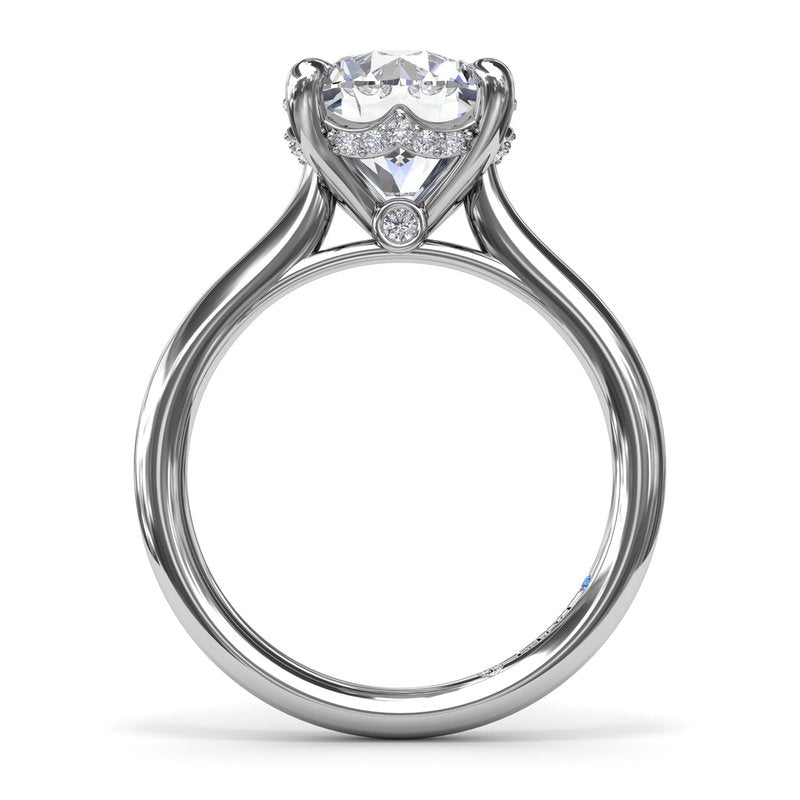 Fana Round Cut Four Prong White Gold Hidden Halo Solitaire Engagement Ring