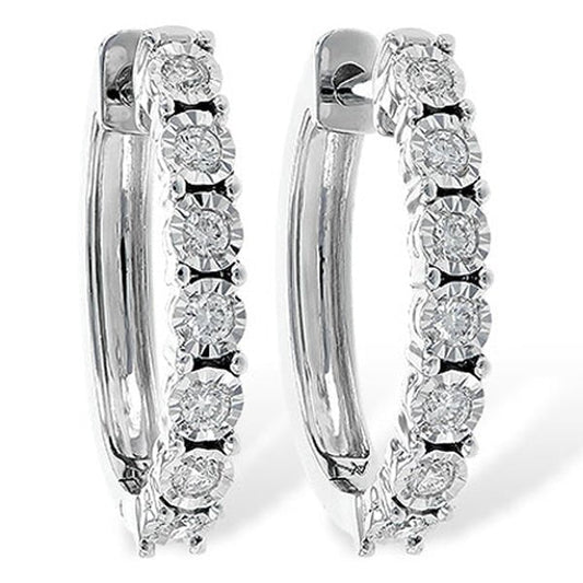 Classic Oval Shape Diamond Hoop Earrings