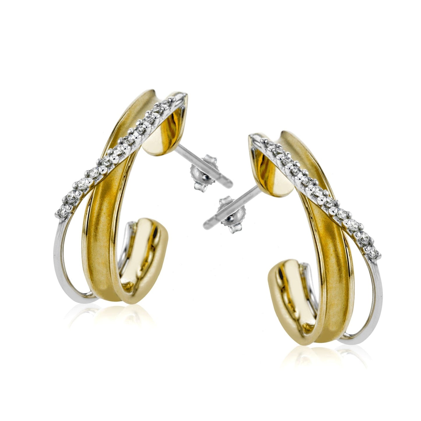 Simon G. 18K Two-Tone Yellow & White Gold Swirl Diamond Earrings